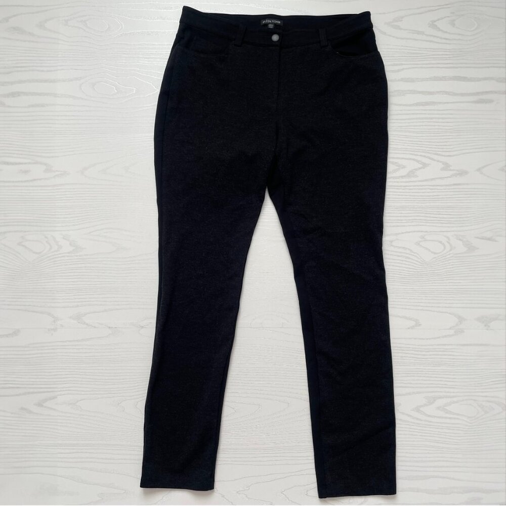 Eileen Fisher Womens Pants 12 Black Ponte Slim Straight Knit Stretch Work